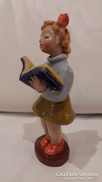Ceramic sculpture, girl reading a book, 22.5 cm
