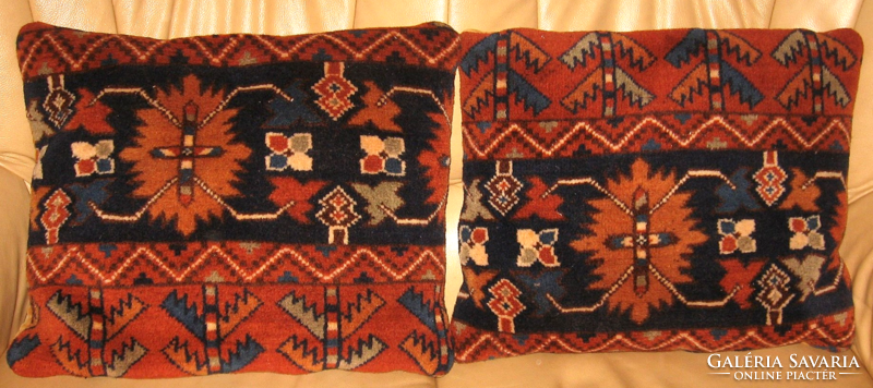 Pair of unique decorative pillows made of hand-knotted oriental carpets