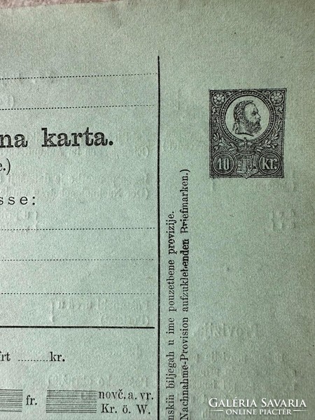 1871. Kétnyelvű díjjegyes Posta utánvételi jegy szép állapotban
