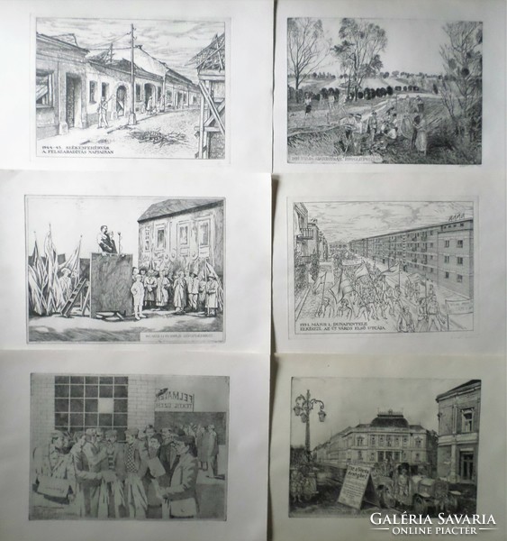 12 socialist realist, communist etchings