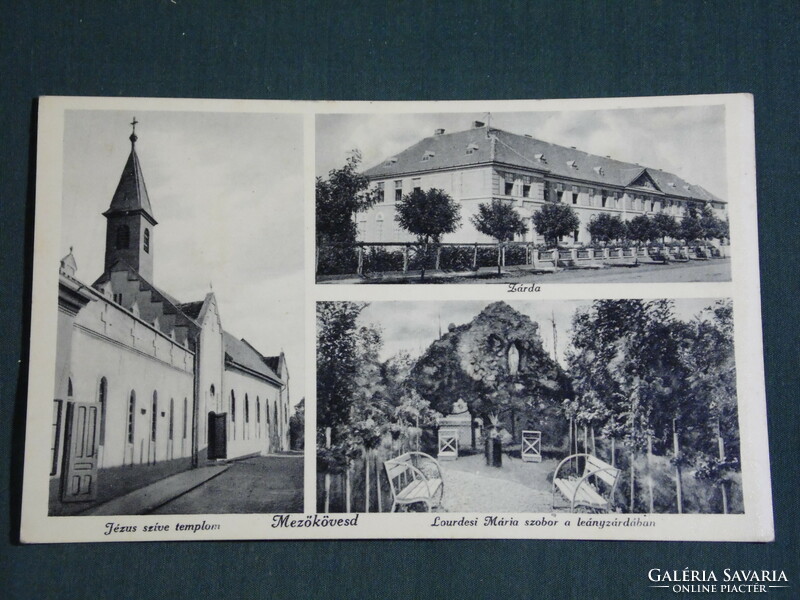 Képeslap,Postcard, Mezőkövesd,mozaik részletek,templom,zárda,gimnázium,1930-40