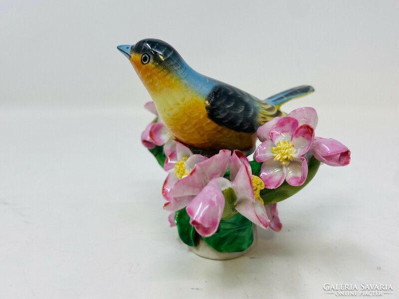 Herend bird on a blooming cherry branch porcelain figure (7.5X10cm) rz