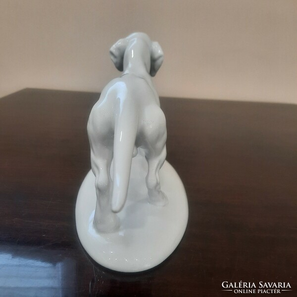 Hibátlan Fehér Herendi porcelán tacskó kutya figura. 1. Oszt.