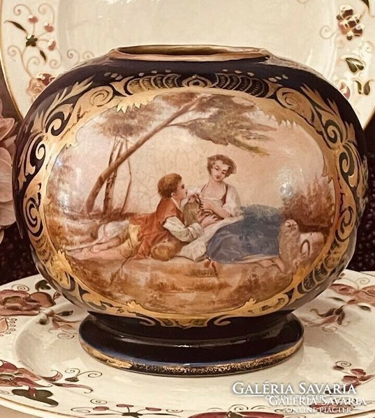 Zsolnay family seal romantic scene globe vase