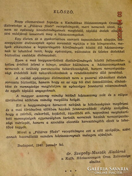 MADÁR IMRÉNÉ ( SZEGED ): FILLÉRES FŐZÉS ...150 RECEPT , 100 ARANYTANÁCS ( SZAKÁCSKÖNYV ) 1940