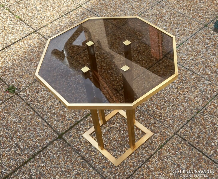Octagonal copper-glass table vintage design 1970