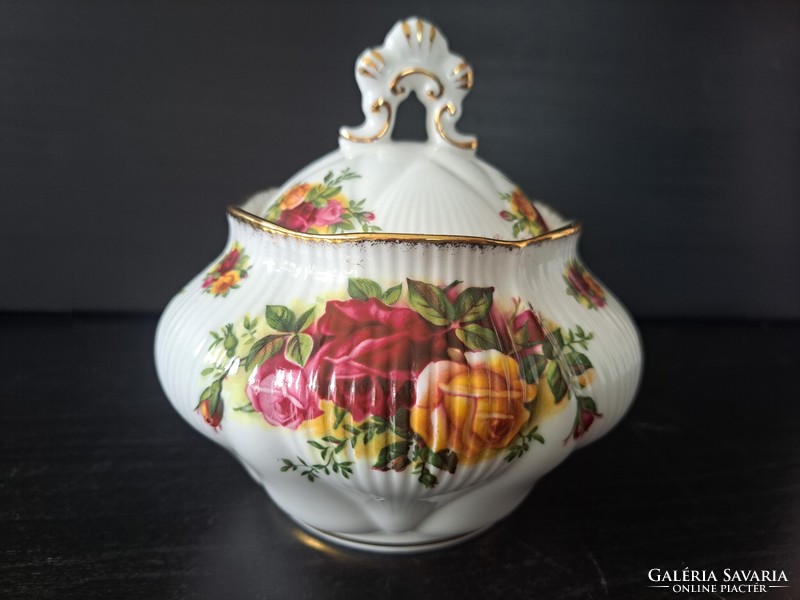 Royal Albert Old Country Roses porcelán fedeles cukortartó / tárolóedény