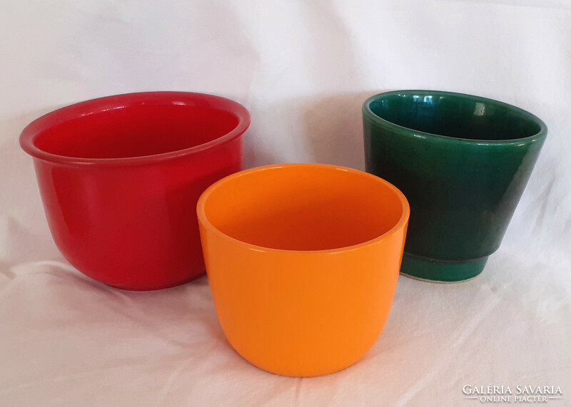 3 Pcs. Glazed ceramic flower pot, basket.