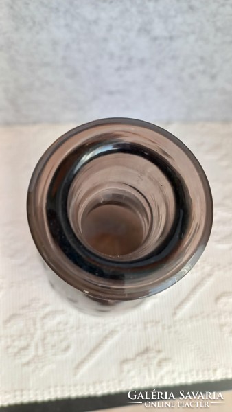 Vintage gray glass decanter, acid-etched with a pattern running in a circle, 26 x 12 x 5 cm.
