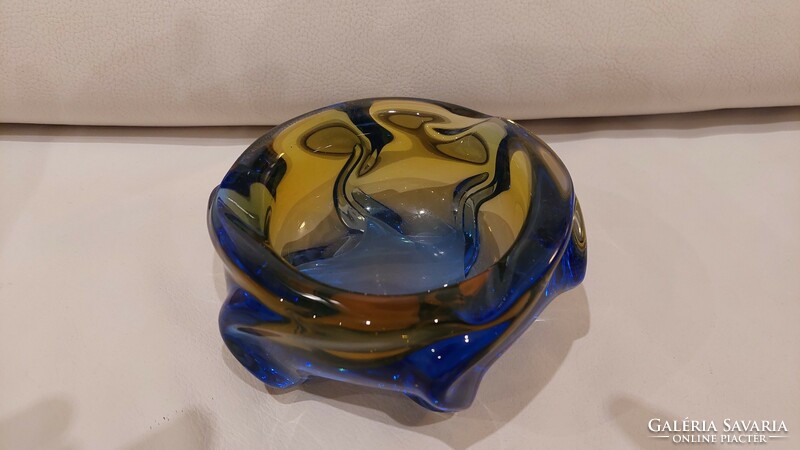 Cseh, színes művészi üveg tál