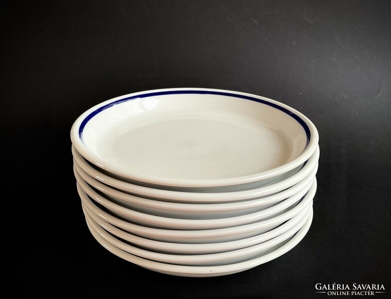 Zsolnay 8 small blue striped canteen plates with cookies