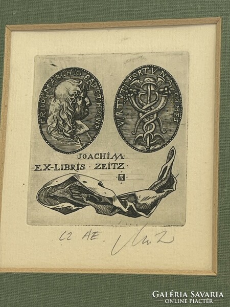 Ex libris zeitz etching by Árpád Müller