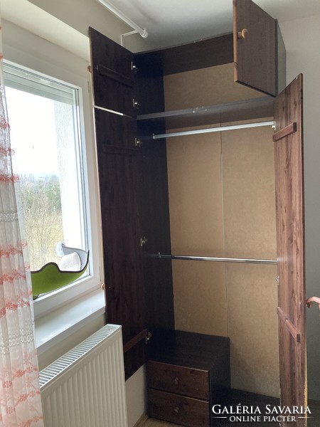 Two-door wardrobe with hanging drawers, wenge brown
