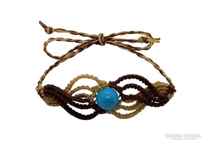 Brown-beige macramé bracelet with turquoise beads