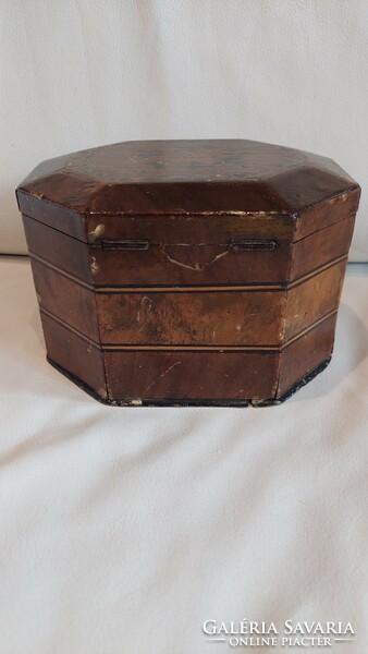 Antique jewelry, inlaid wooden box with key
