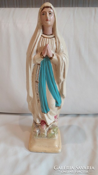Lorrdesi Szűz Mária régi festett vallásos szobor, 34.5 cm
