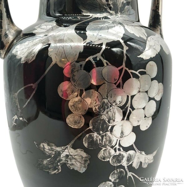 Fekete cseh váza pár,  ezüst applikáció M00731