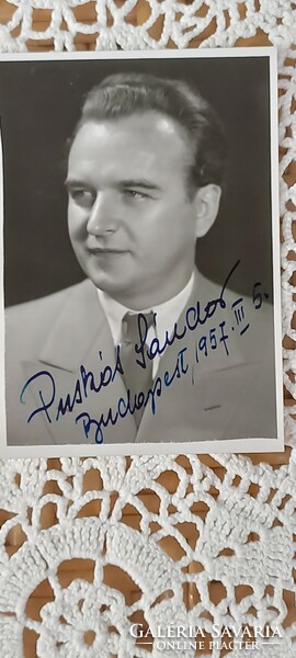 Autographed portrait of sheet music singer Sándor Puskás