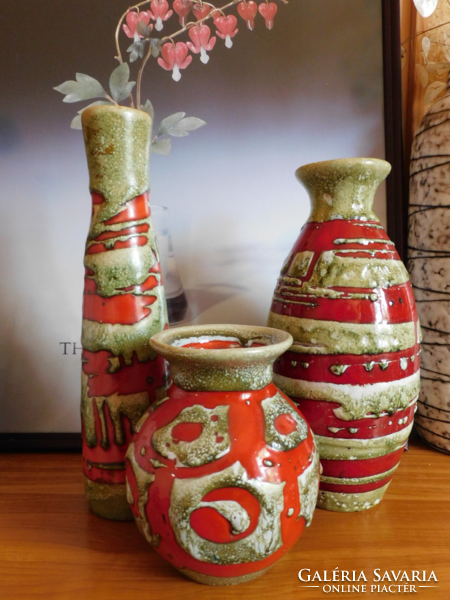 Retro ceramic vase family with an abstract pattern - 70s - two pieces