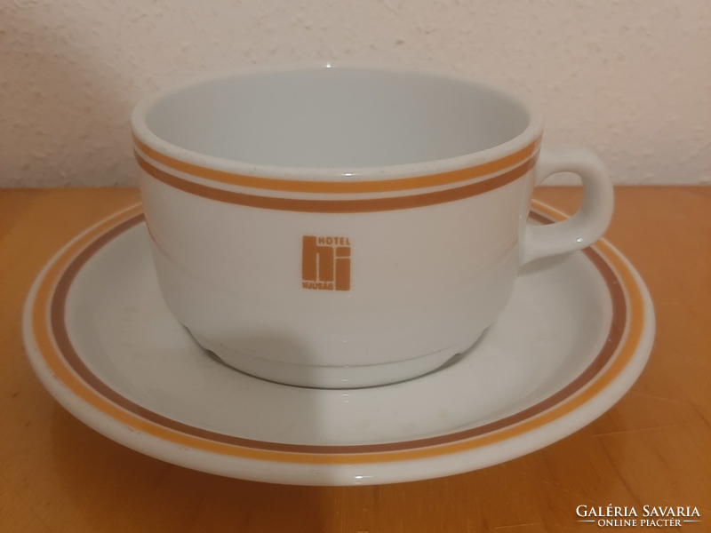 2., Felül mintás logós egyfülű Alföldi Hotel Ifjúság felirat,leveses, teás csésze+alj