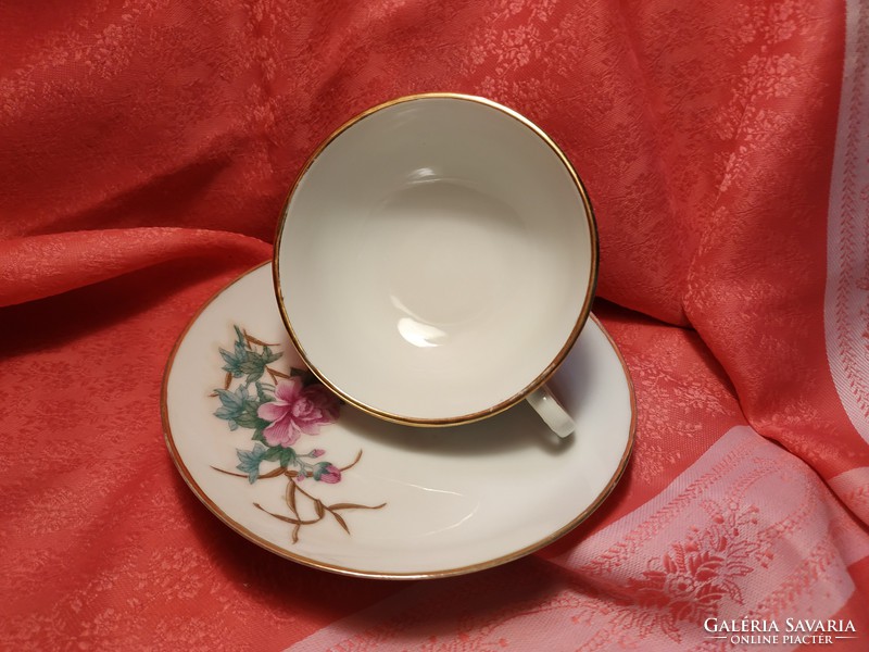 Porcelain rose coffee cup with saucer