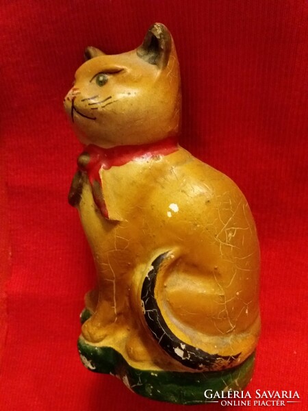Antique cc. 1930 Folk glazed ceramic bush sitting kandur cat cat 15 x 10 cm according to pictures