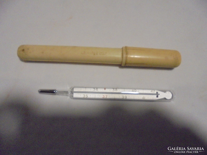 Old Russian mercury thermometer in plastic case