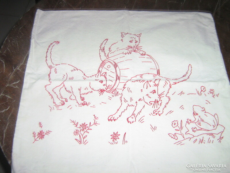 Cute embroidered kitty throw pillow