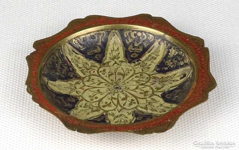1Q929 old marked Indian copper enamel bowl 8.3 Cm