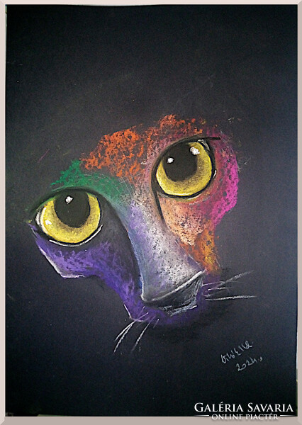 Panther cat (dogs + kittens pastel) 50x35cm