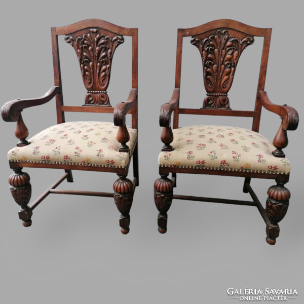 Pair of carved armchairs and armchairs