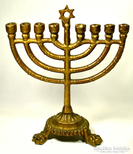 Decorative massive copper smaller menorah - Judaica candle holder