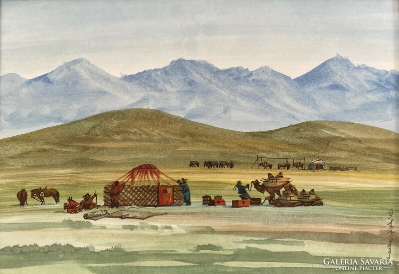 Mongol akvarell - szignált