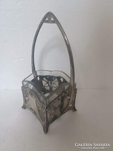 Antique Art Nouveau silver basket bonboniere with handles