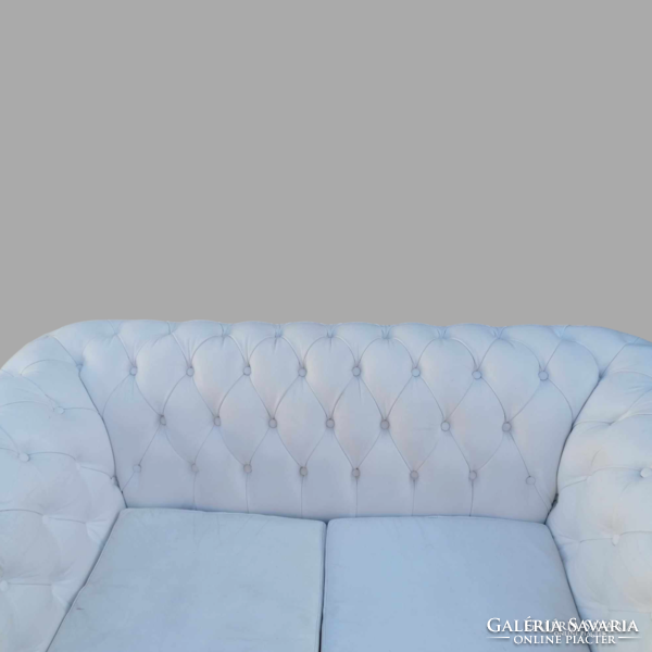 Chesterfield 2 személyes fehér bőr kanapé
