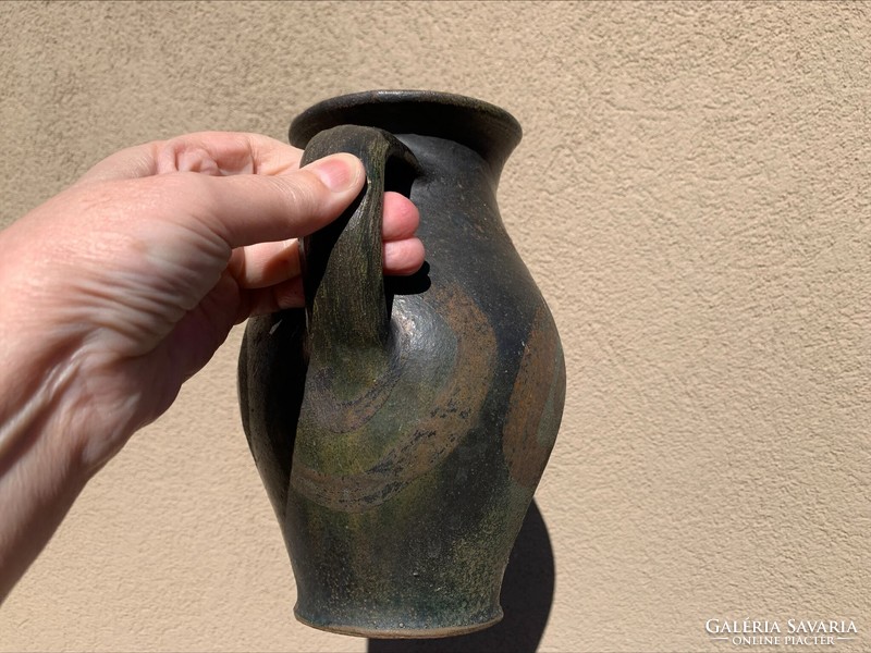 Antique rare special earthenware jug, 20 cm.