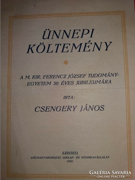 Antik 1922. Csengery János : Ünnepi költemény - Ferencz József Tudományegyetem 50. a képek szerint