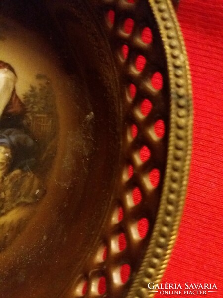 Antik barokk 19. sz. SCHUMANN ARTZBERG jelenetes rézkeretes füles kínáló 19 cmátmérő képek szerint