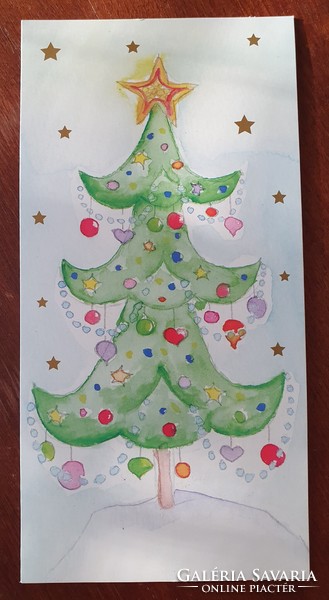 Karácsonyi képeslap postatiszta üdvözlőlap üdvözlőkártya levelezőlap karácsonyfa mintával