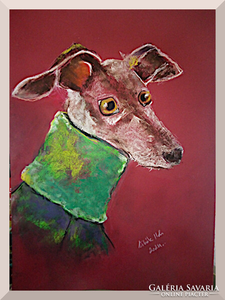 Greyhound + turtleneck (dogs + cats pastel) 50x35cm