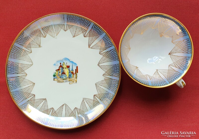 Hand Painted Bavarian German Porcelain Breakfast Coffee Tea Set 2 Piece Cup Small Plate Plate