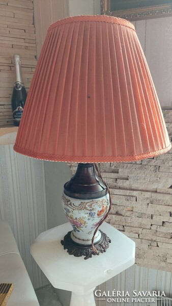 Antique, hand-painted, table lamp with a porcelain body