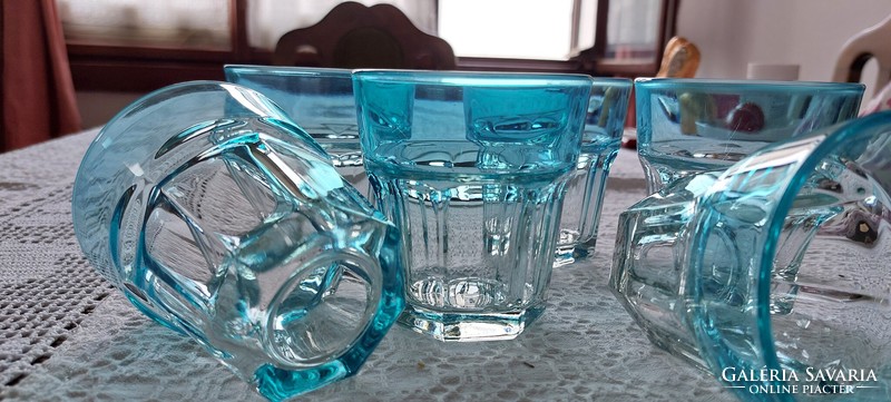 Thick-walled glass, turquoise blue, soda, water, set of 6, unused