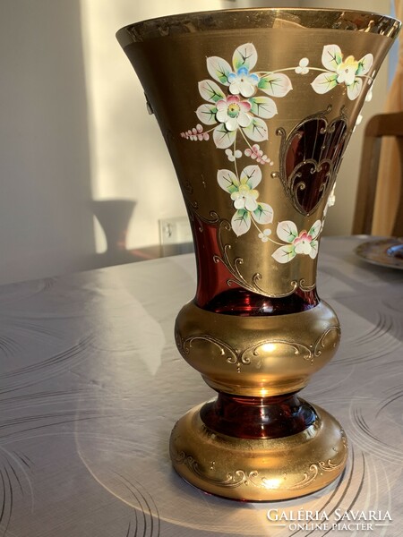 Bohemia Czech floral glass vase gold-plated 26 cm!