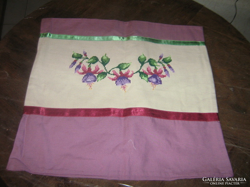 Beautiful embroidered flower cushion cover
