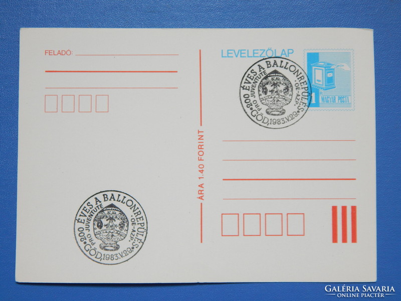 Díjjegyes levelezőlap 1983. 200 éves a ballonrepülés, Göd, alkalmi bélyegzés