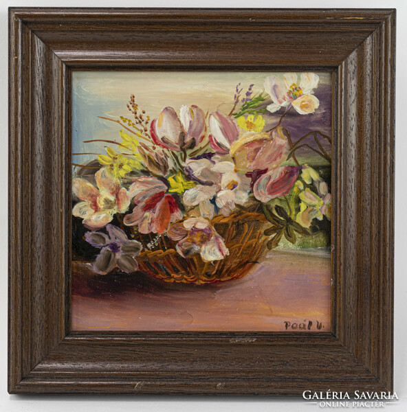 Paál Valéria Eszter keretezett festmény Virágcsendélet