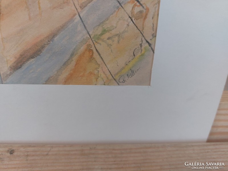 (K) Jelzett absztrakt festmény 32x40 cm paszpartuval
