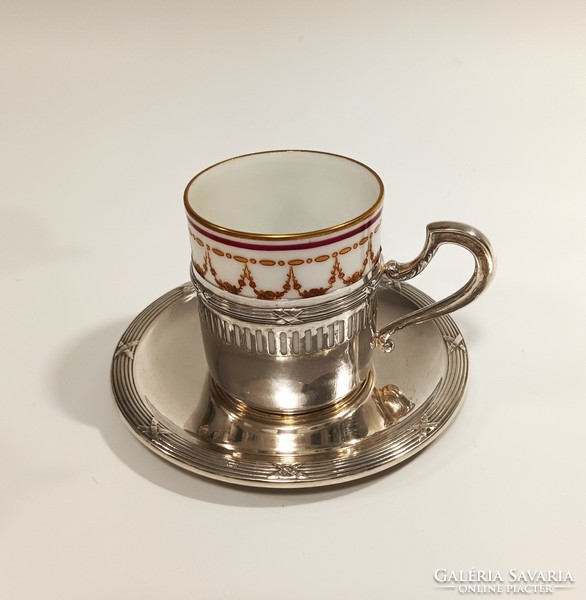 Ezüst kávé szett Limoges hibátlan porcelánnal