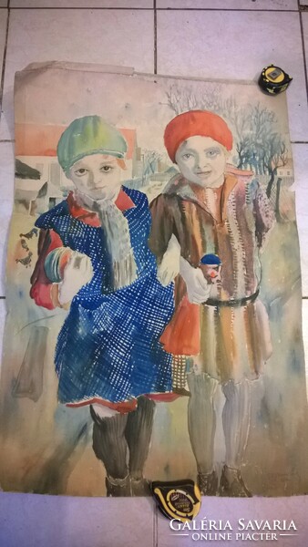 Vayszada Károly (1901-1977) Barátnők akv.,jjl.,1930-ban készült festmény